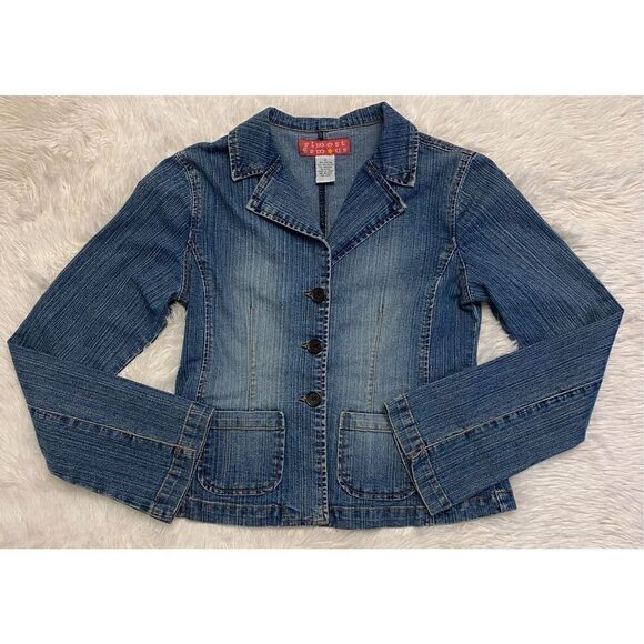 Almost Famous SZ S Stylish Factory Faded Medium Wash Denim Jean Jacket - Picture 1 of 10